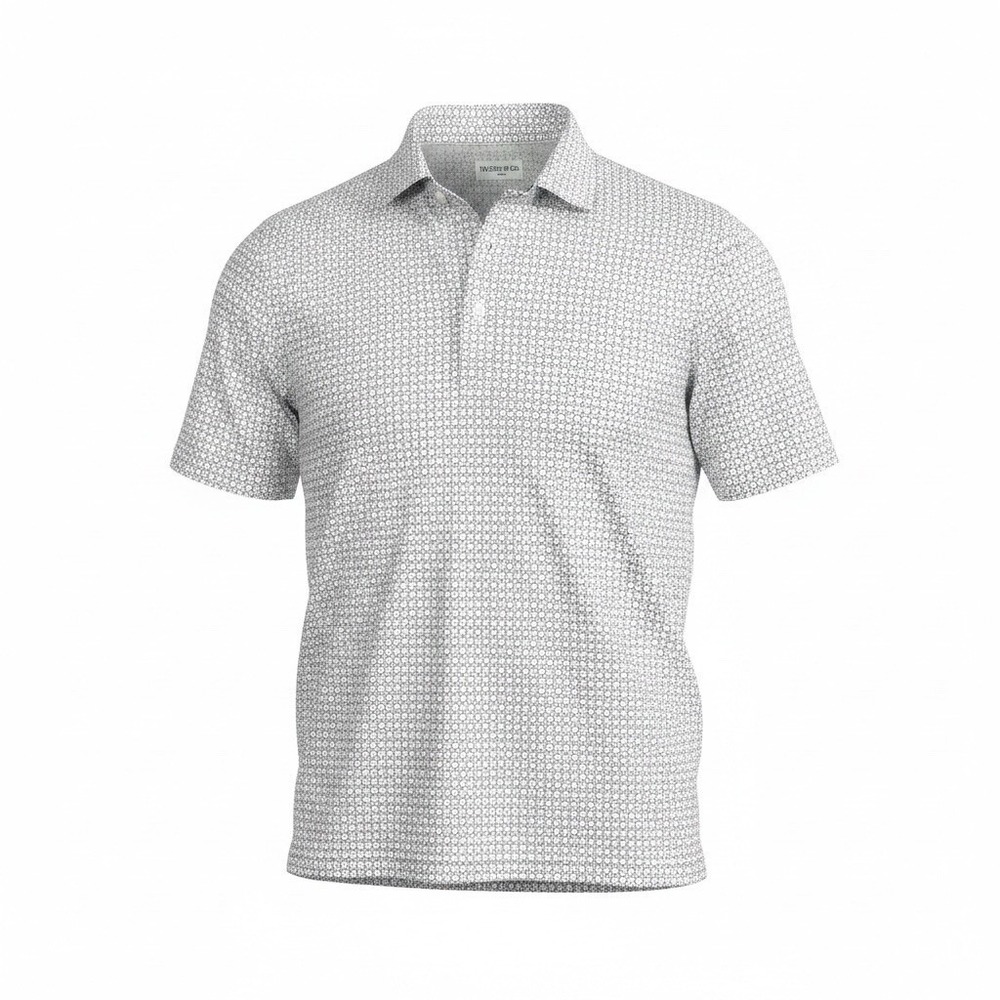 Collars & Co Polo Shirt Mens Small White Short Sleeve Lightweight Geometric
